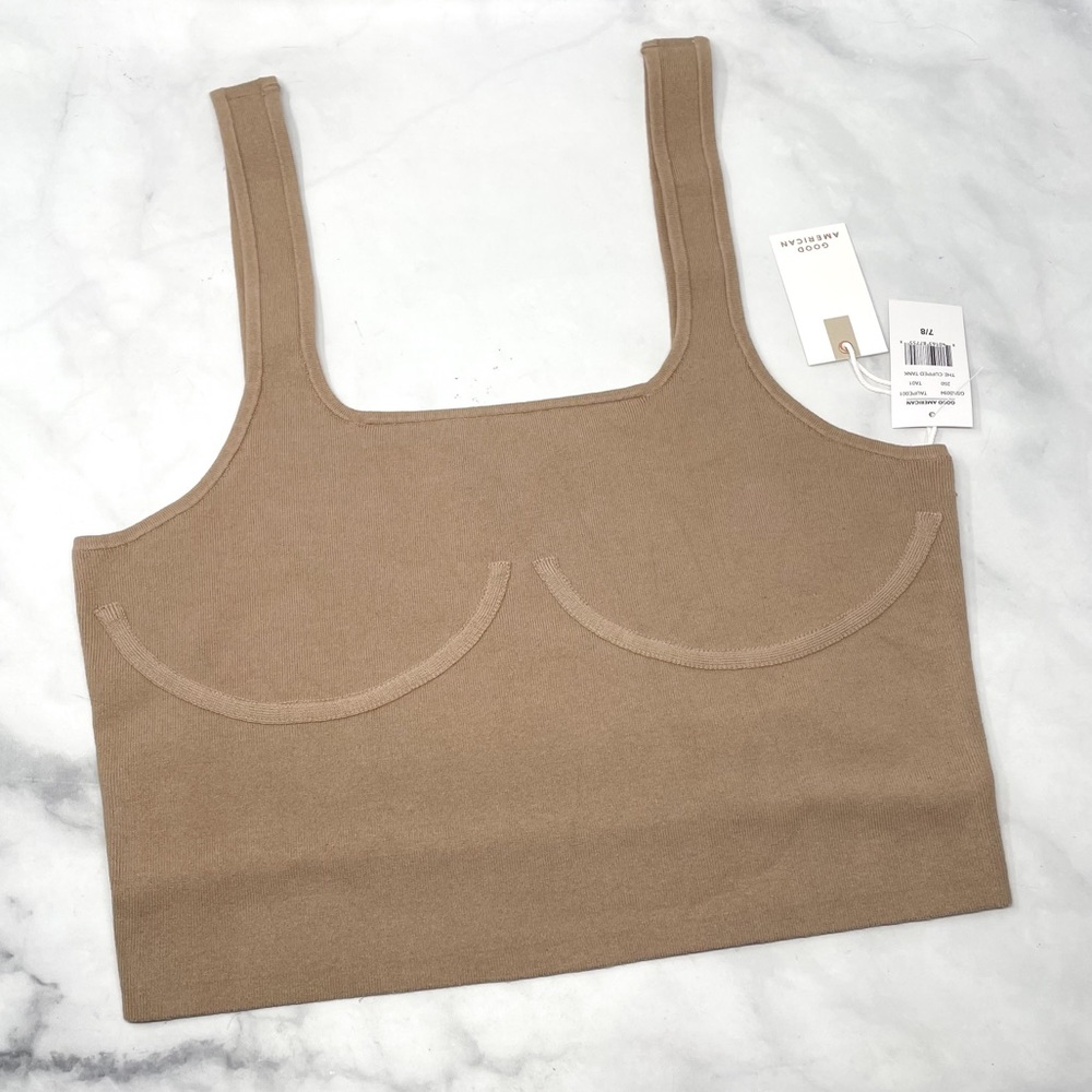 NWT Good American "Cupped Crop Top" Ribbed Knit Scoopneck Nude Bustier Plus 2X - Picture 1 of 12